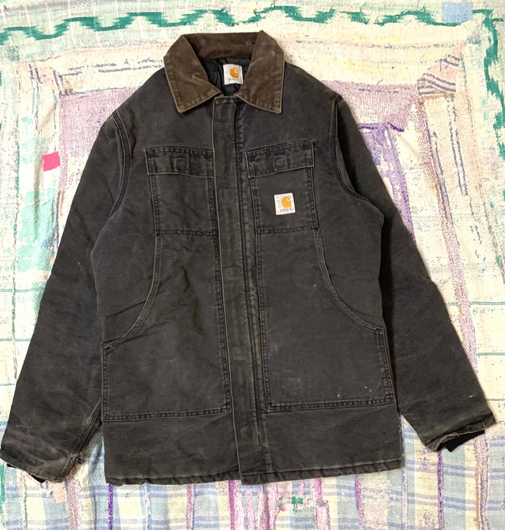 Vintage 90s Carhartt C03 Artic Quilted Canvas Jacket Faded Black Mens Size Large